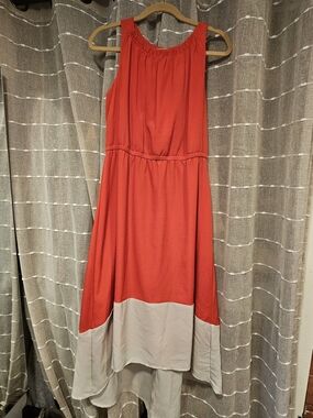 LOFT Red and Cream High-Low Sleeveless Dress